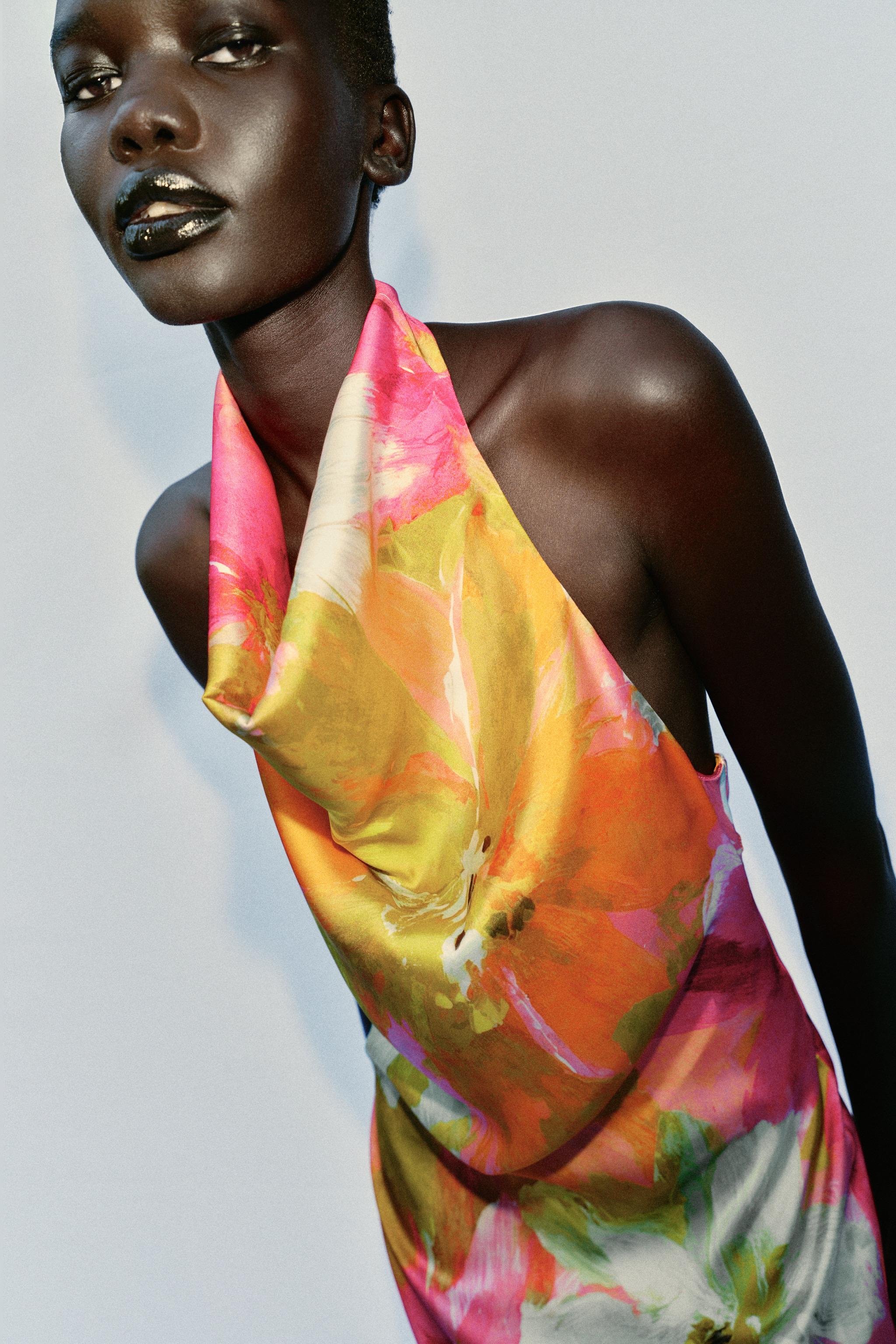 PRINTED SATIN EFFECT MIDI DRESS